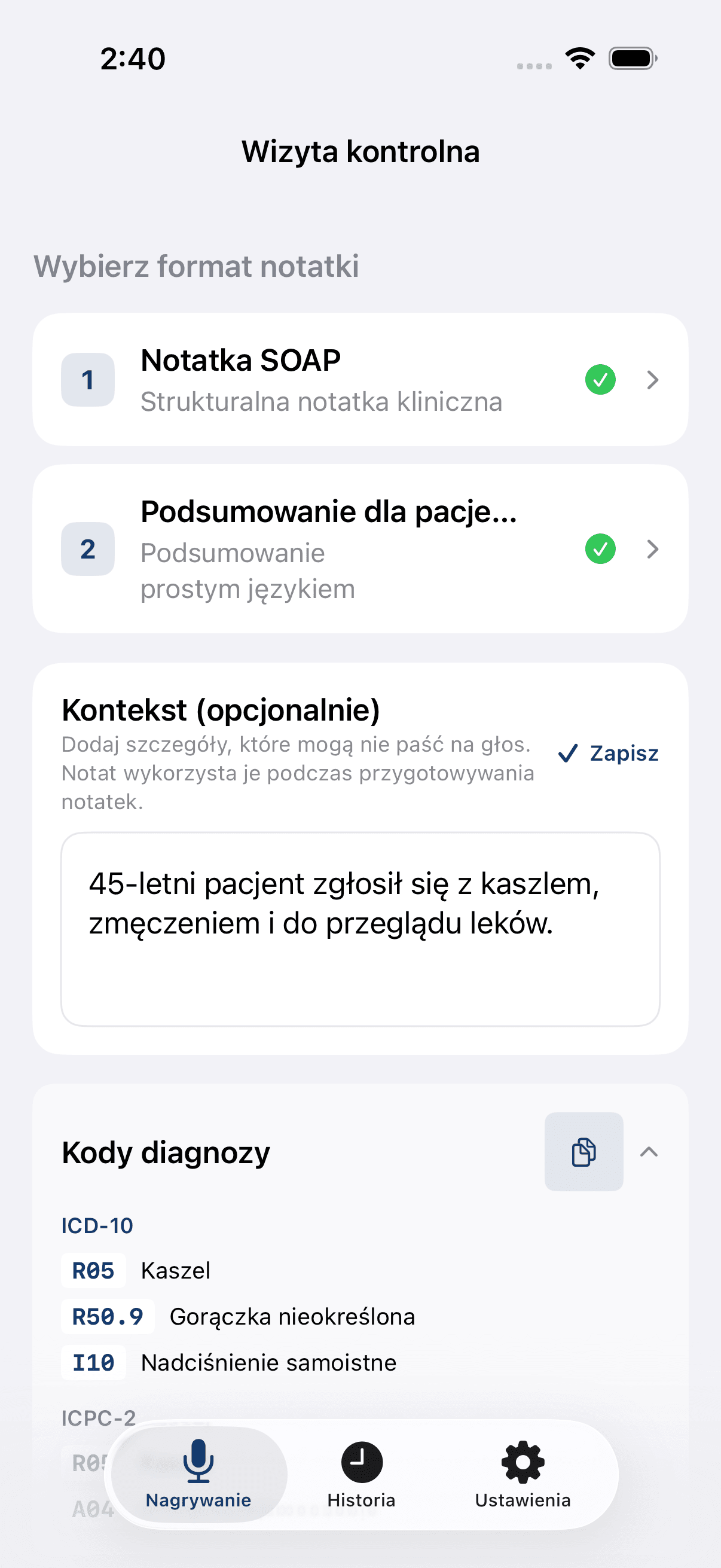 Notat AI na iPhonie